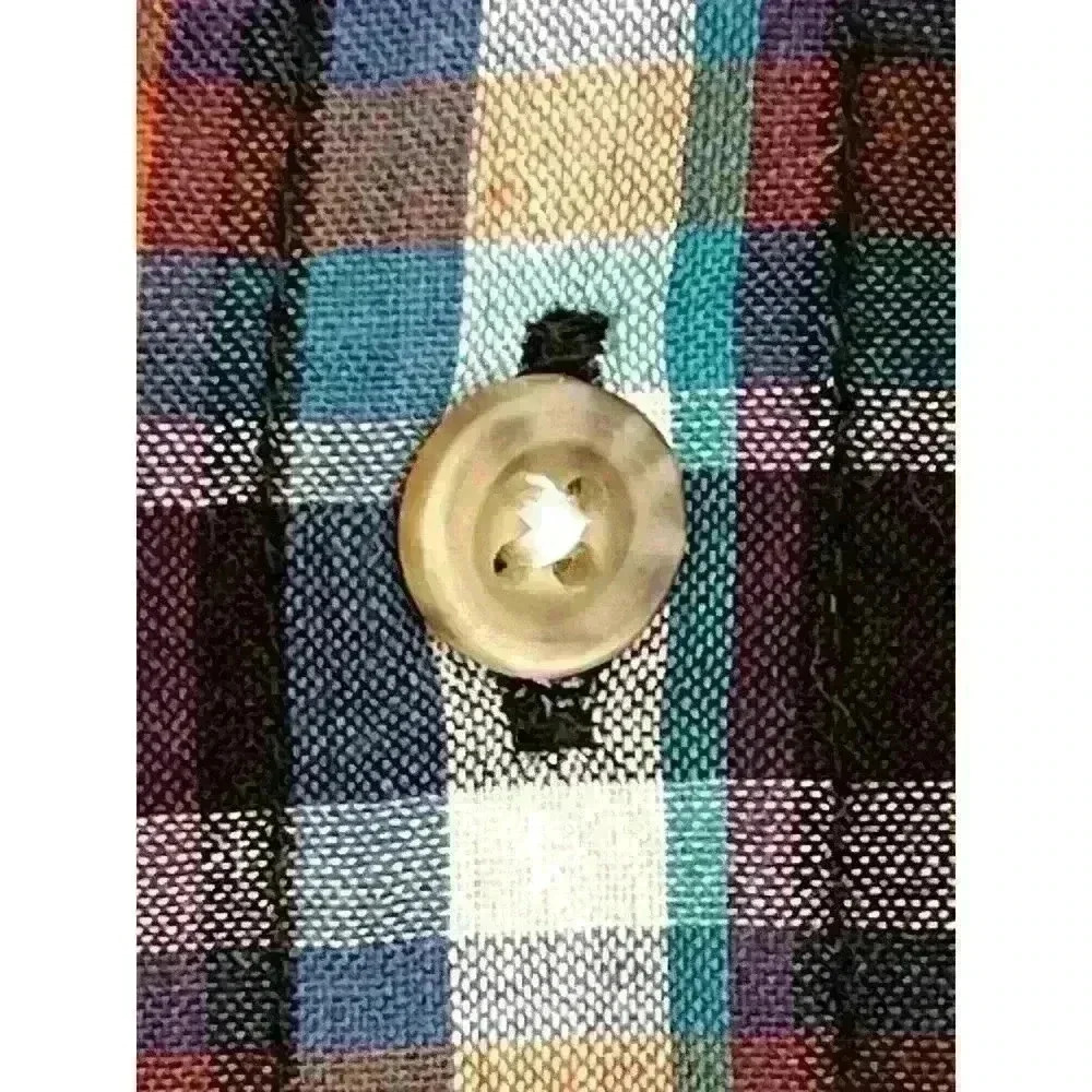 Salt Valley Men's Size LRG Plaid Button Up Shirt Navy Brown Pockets Thin Cotton - Picture 7 of 13
